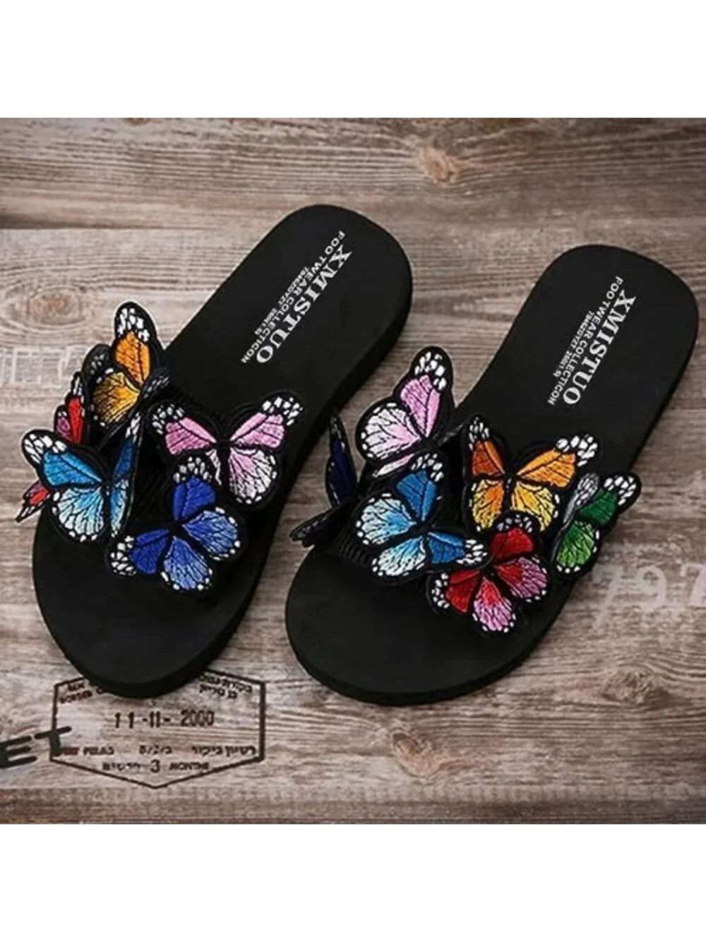 Comfy Summer Flat Slide Sandals for Women - Butterfly Platform, Low Heel